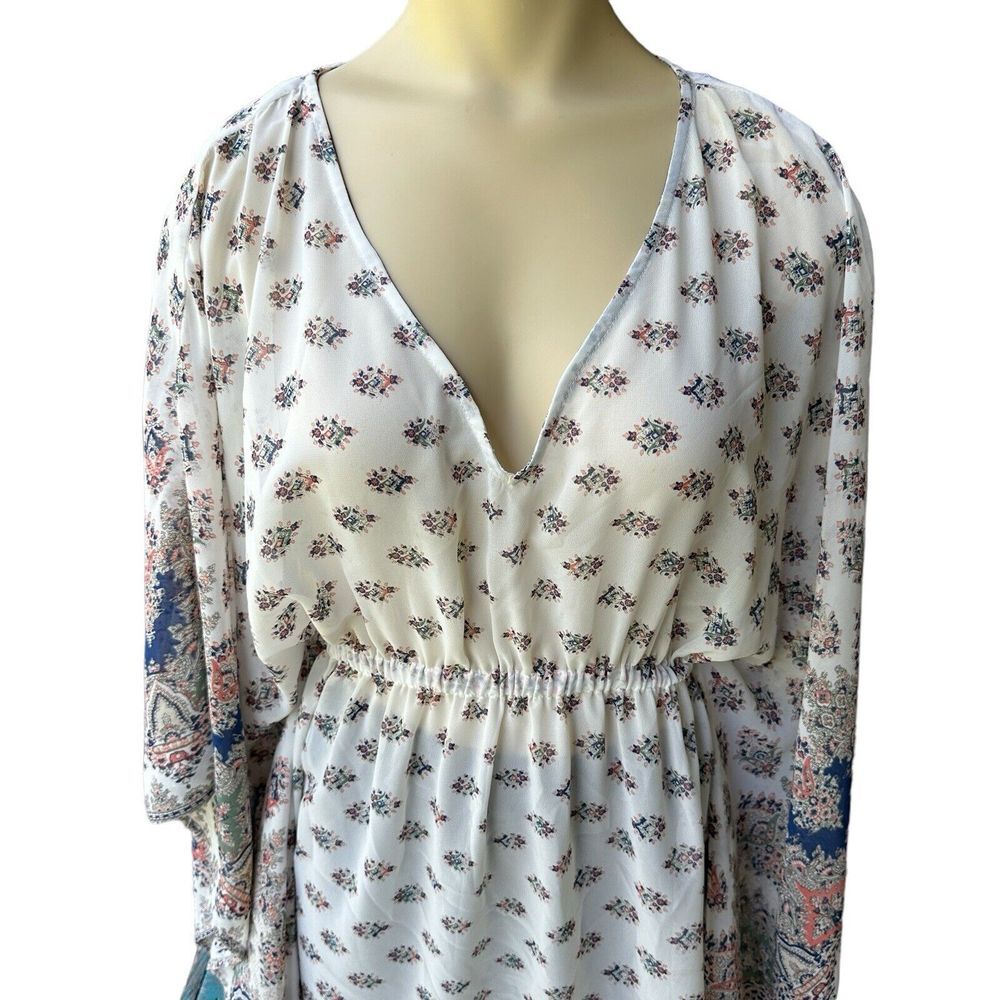 En Creme Anthropologie Tunic Top Women's Small Flared Sleeve Sheer Boho‎ Floral - Picture 3 of 13